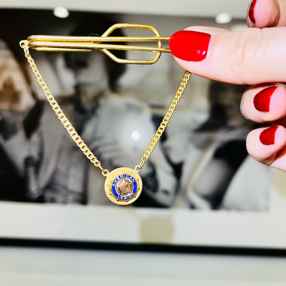 RARE Antique Blue emblem “American Legion” golden tie clip